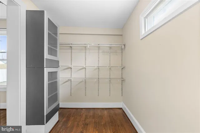 a view of walk in closet with empty racks