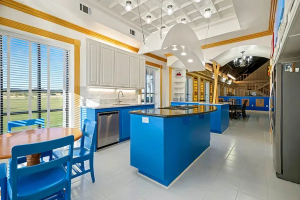 a kitchen with lots of counter top space