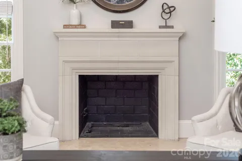 a close view of a fireplace in a room
