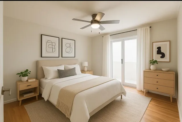 a bedroom with a bed and window