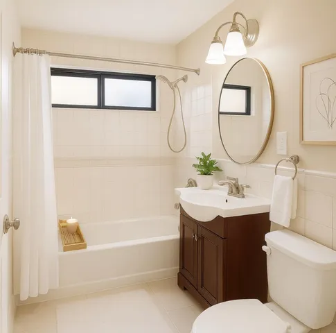 a bathroom with a sink a toilet and a mirror