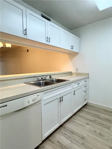 a view with cabinets