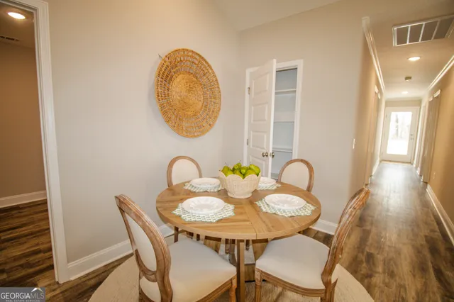 a table and chairs in a room