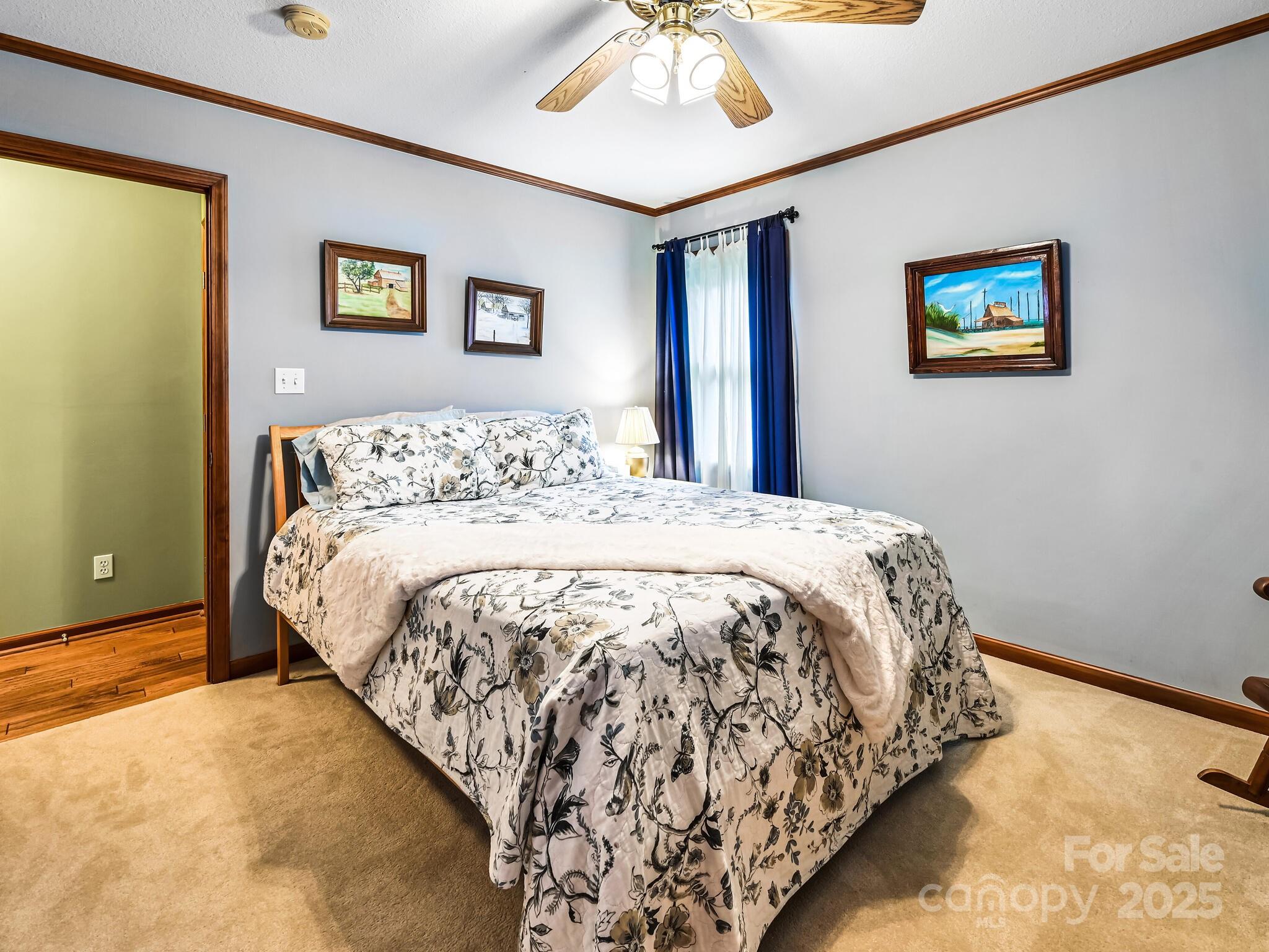 20 Brooks Cove Road Candler, NC 28715 - Photo 30 of 43 a large bed sitting in a bedroom and a chandelier