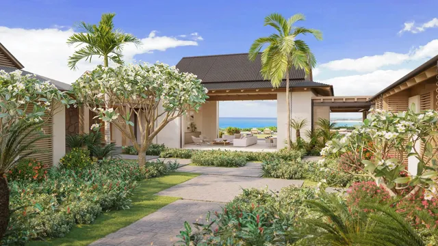 a view of a garden with a house