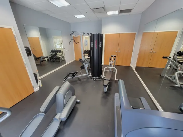 a view of a room with gym equipment