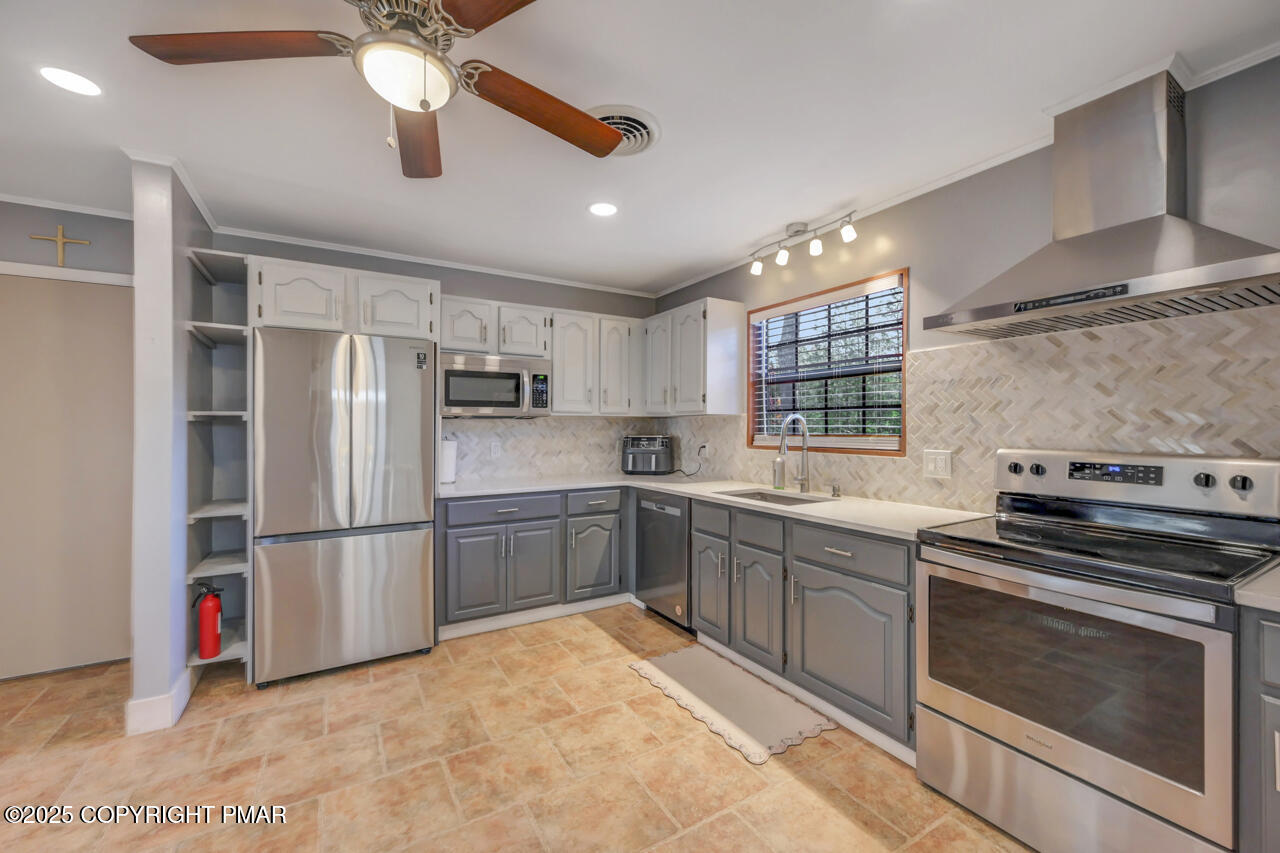 9 Gap View Heights Road East Stroudsburg, PA 18301 - Photo 20 of 57 a kitchen with stainless steel appliances granite countertop a stove sink and refrigerator