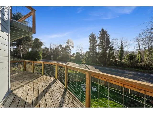 a view of a balcony with mountain view