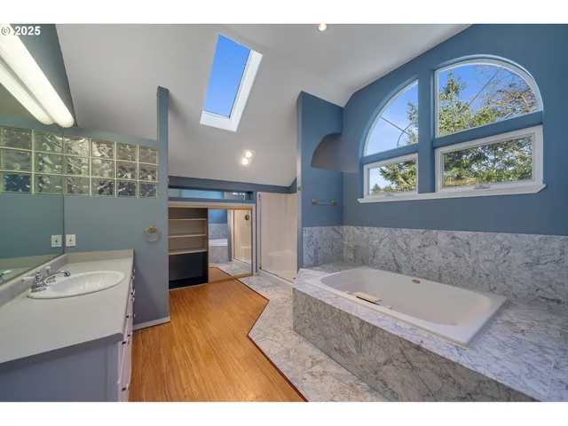 a bathroom with a bathtub