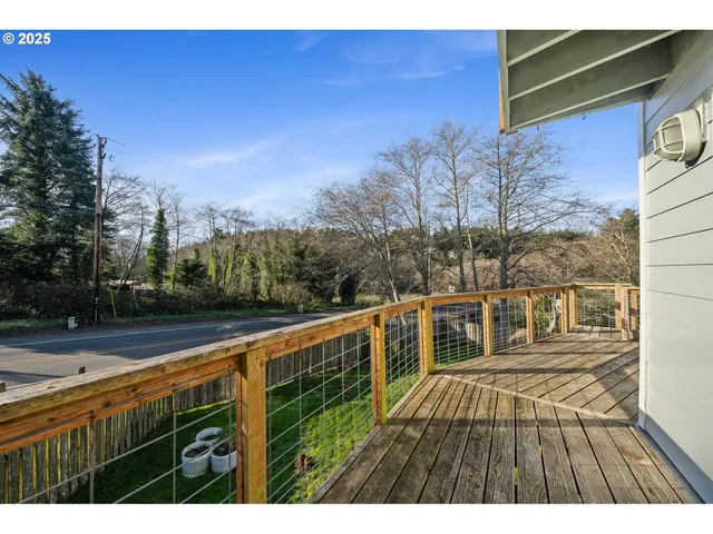 a view of a balcony with mountain view