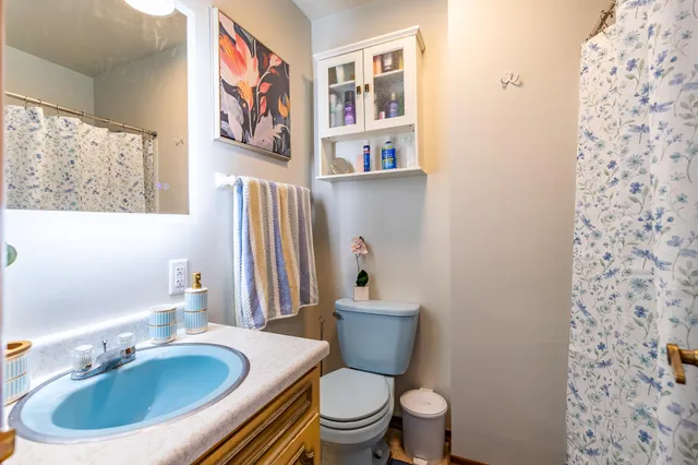 a bathroom with a sink a toilet and a mirror