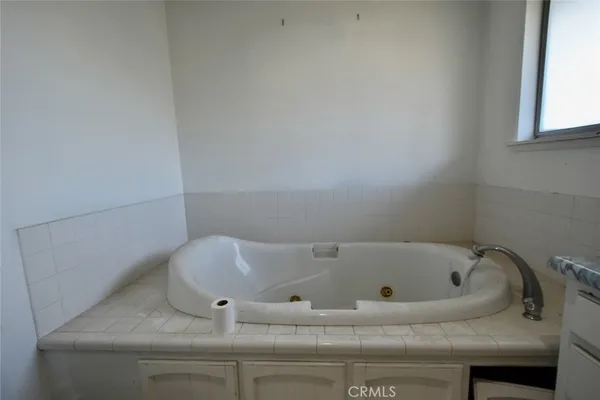 a bathroom with a bathtub