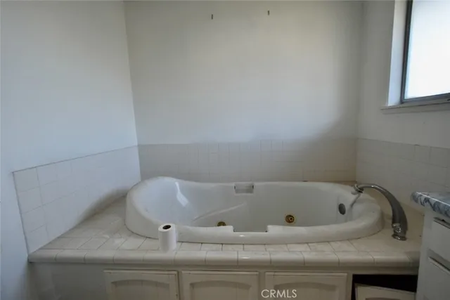 a bathroom with a bathtub