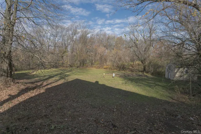 a view of dirt field with trees