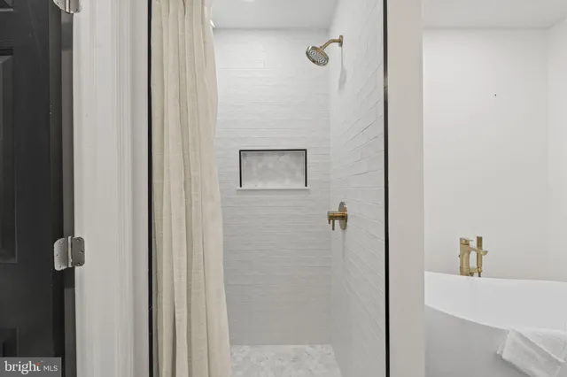 a bathroom with a bathtub