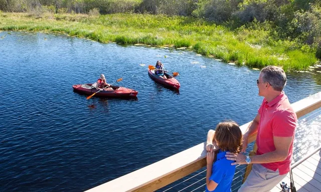 a garden view with a seating space