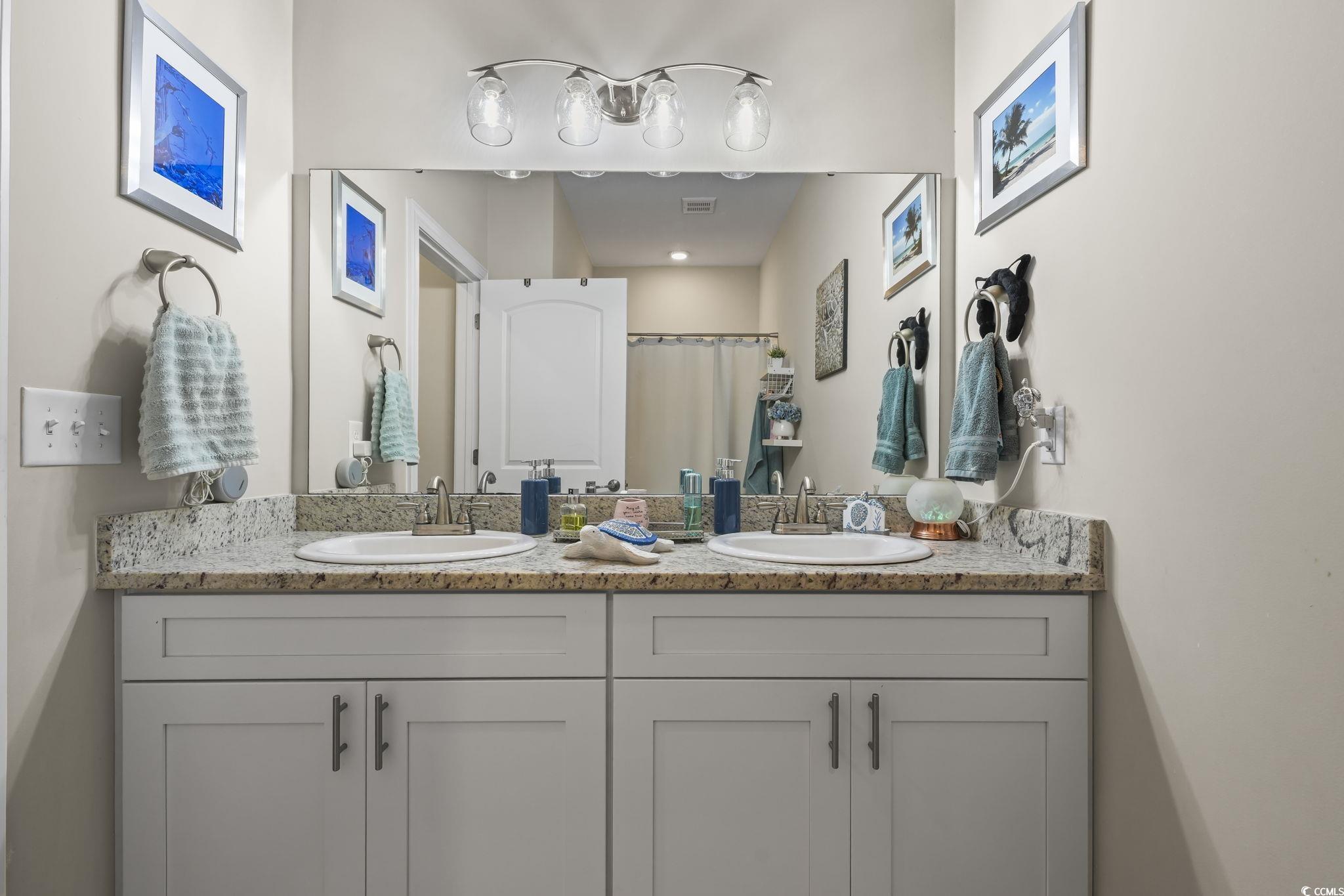 124 Birch N Coppice Drive, Unit 3 Surfside Beach, SC 29575 - Photo 20 of 40 Full bathroom with double vanity and a shower with shower curtain