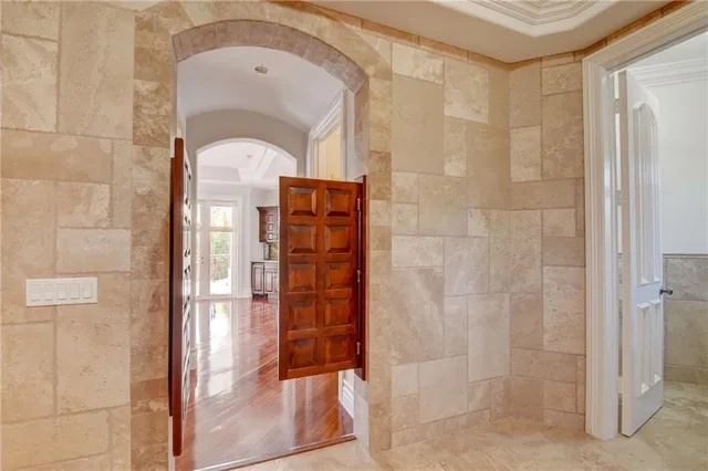 a view of a balcony with furniture