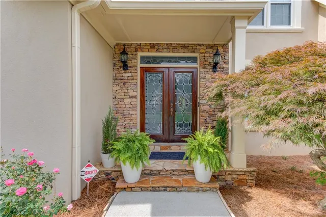 a potted plant sitting in front of a house