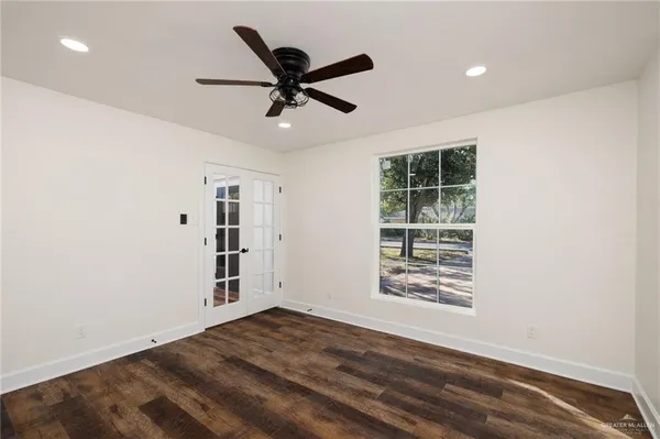 a view of kitchen with wooden floor