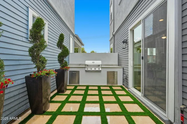 a view of a balcony with a rug