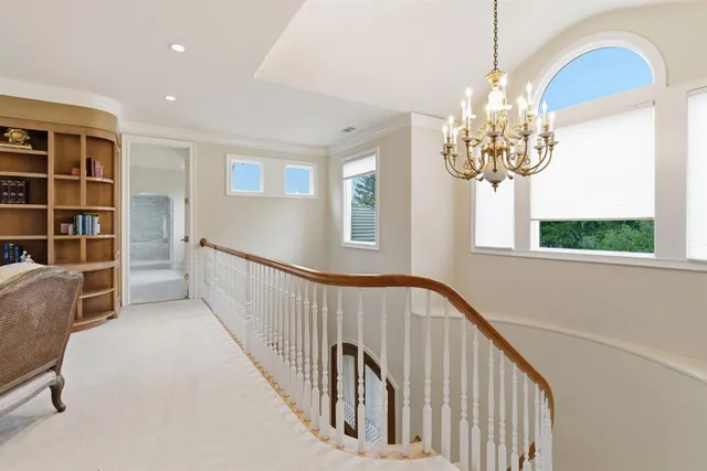an aerial view of a house with a garden