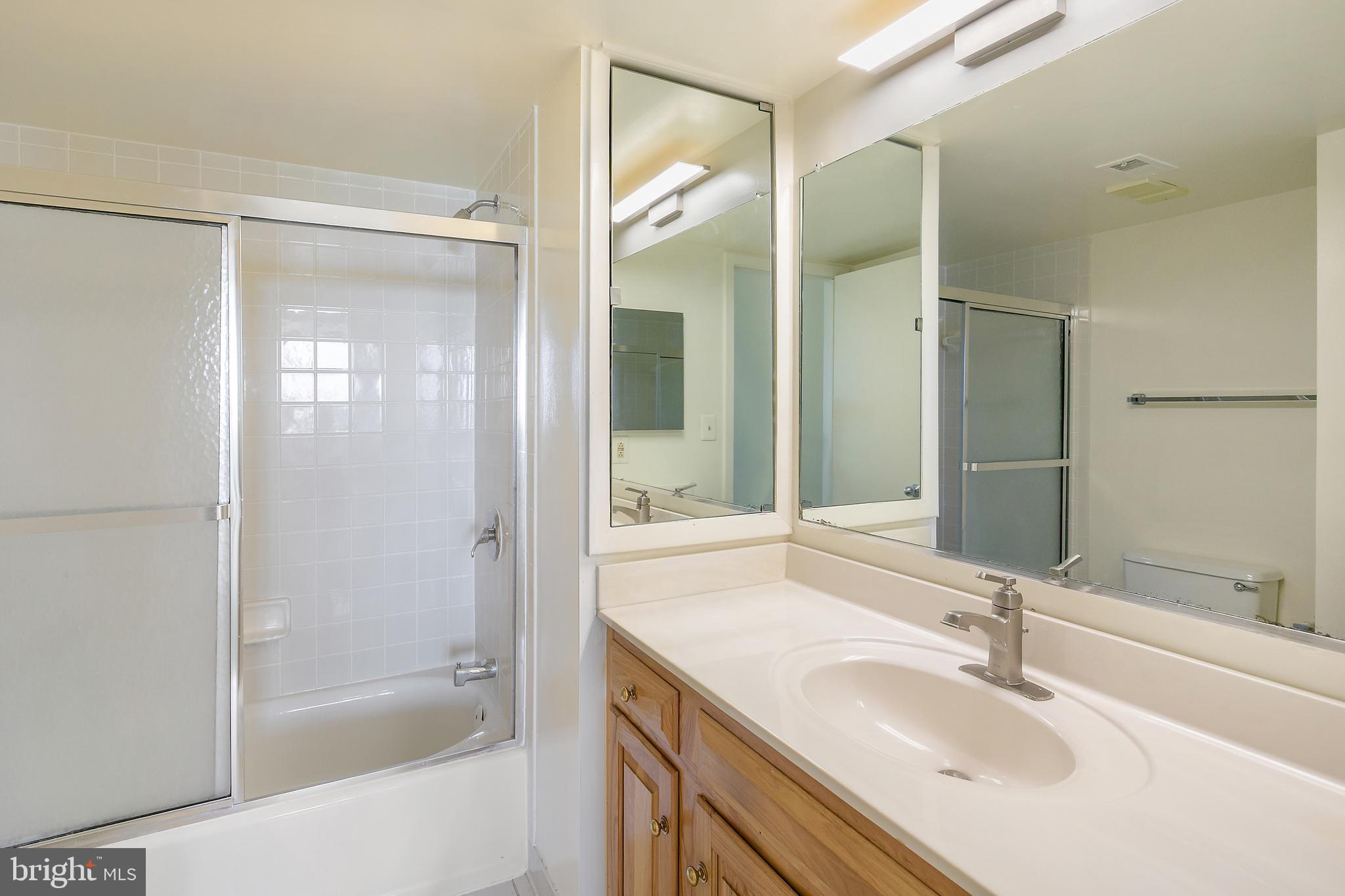 5505 Seminary Road, Unit 2605N Falls Church, VA 22041 - Photo 32 of 53 a bathroom with a shower sink vanity and mirror