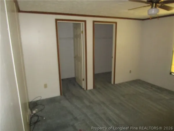 an empty room with a door