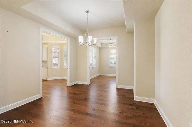 a view of a chandelier in a room