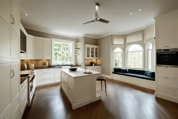 a kitchen with stainless steel appliances granite countertop a refrigerator a sink dishwasher a stove and white cabinets with wooden floor