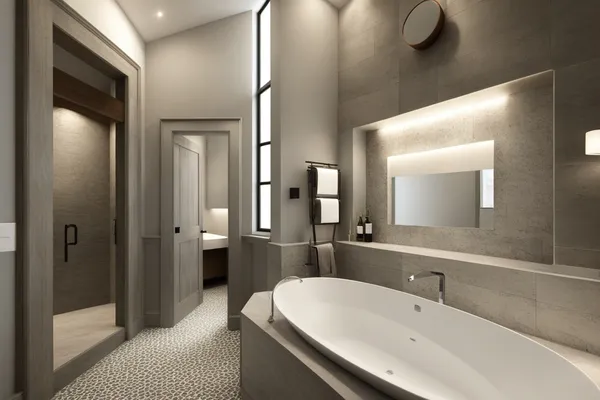 an empty room with windows and chandelier fan