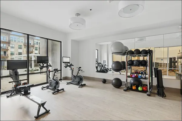 a view of a room with gym equipment