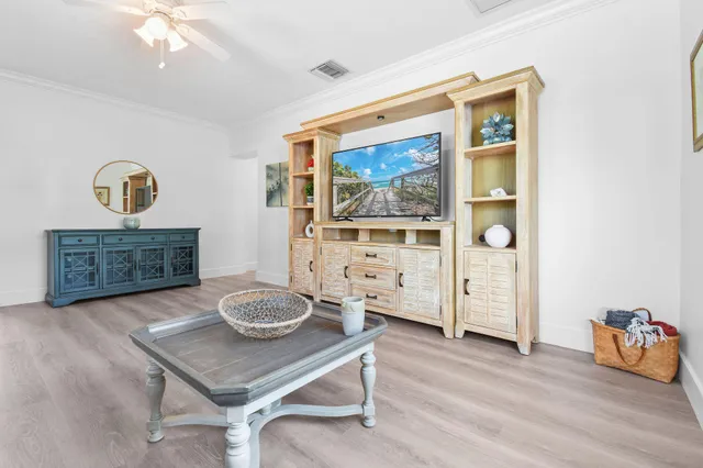 a dining room with furniture a rug and a potted plant
