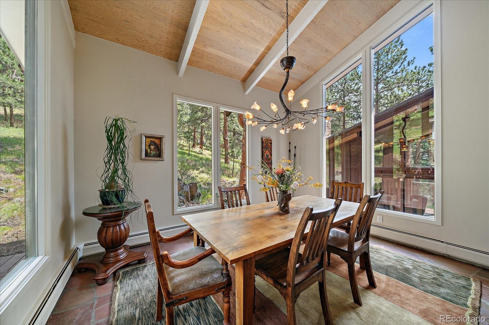 3251 Interlocken Drive Evergreen, CO 80439 - Photo 15 of 43 a view of a dining room with furniture window and outside view