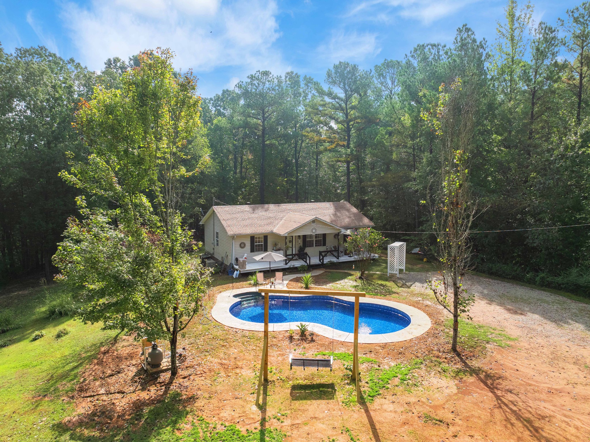 5935 Old Stage Road Huntingdon, TN 38344 - Photo 3 of 29 a view of a swimming pool with a table and chairs under an umbrella