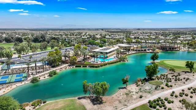 a view of a lake with a city