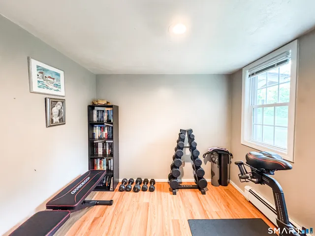 a view of a room with gym equipment