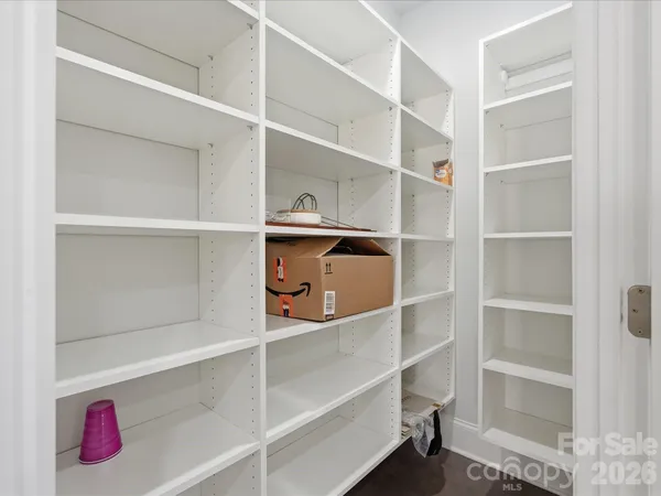 a view of walk in closet with empty racks