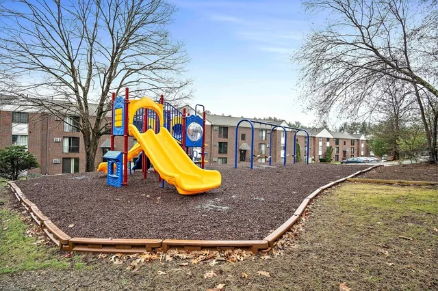 a view of a park with slide