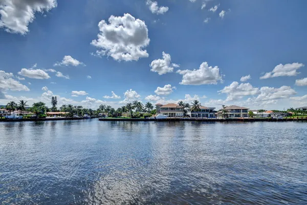 a view of a water with city view