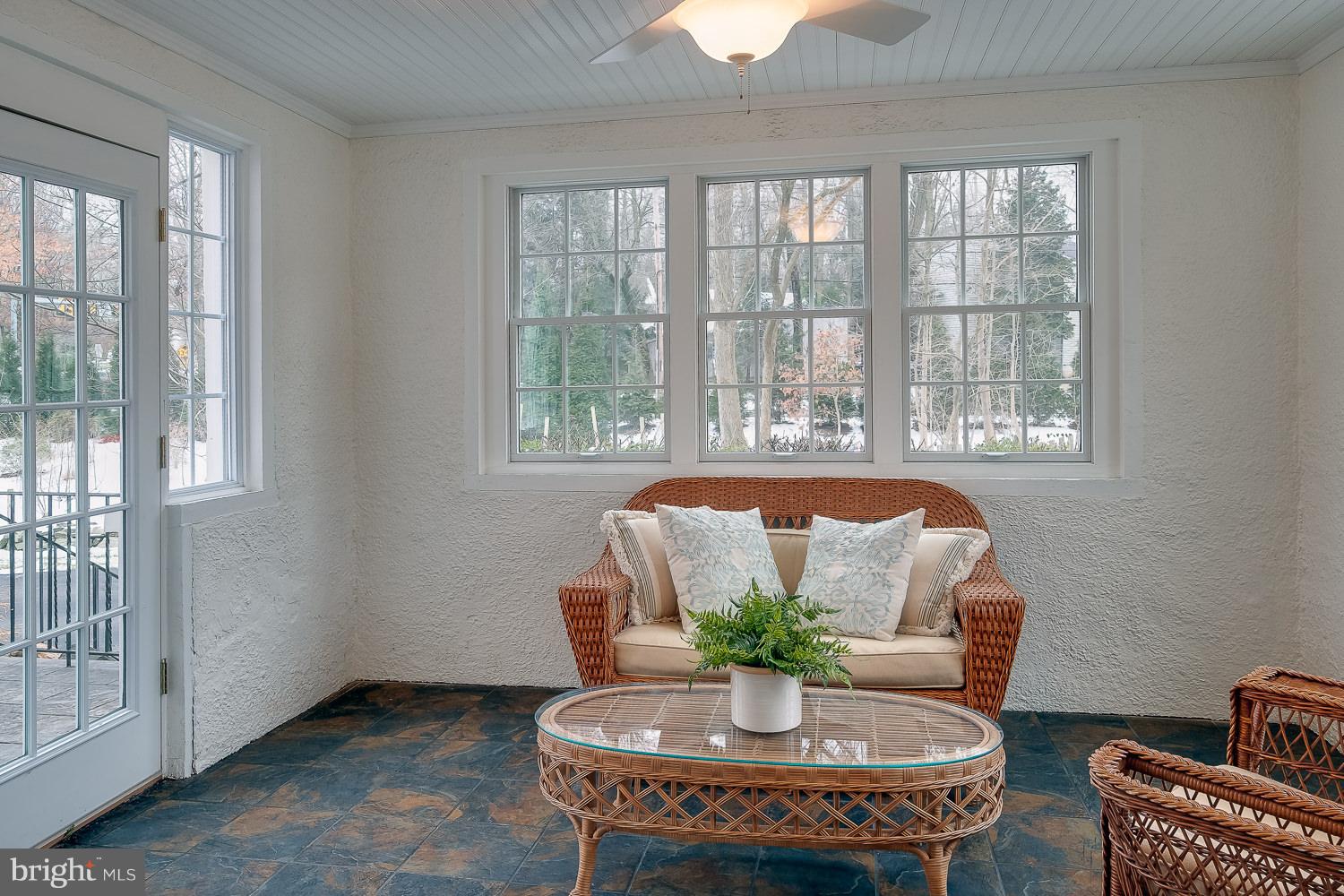 Sunroom with heated floor