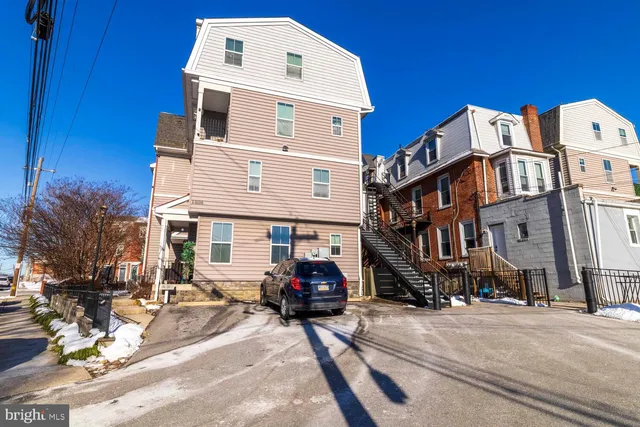 a street view with tall buildings
