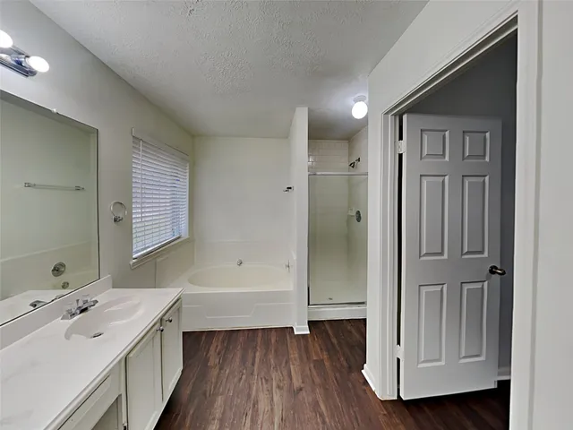 a bathroom with a sink a mirror and a bathtub