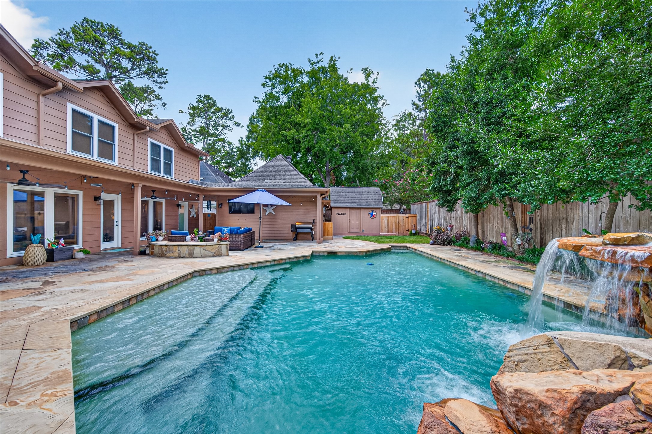 13506 Apple Tree Road Houston, TX 77079 - Photo 45 of 50 What a fabulous backyard! The little building in the far back is a tool shed/woodworking space.