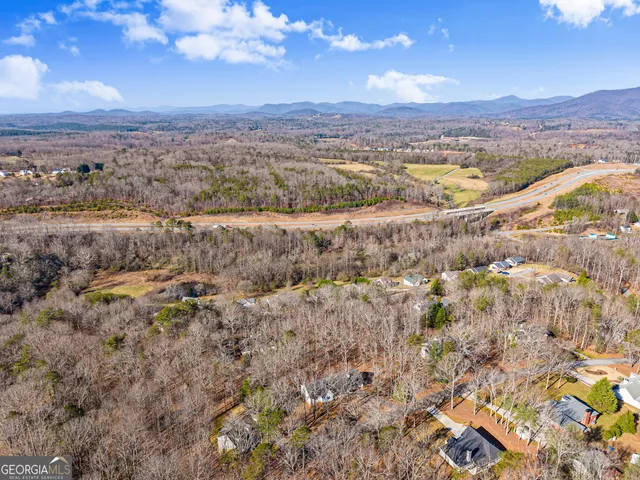 a view of a city with mountains in the background