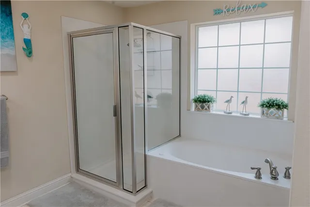 a bathroom with a bathtub and a shower