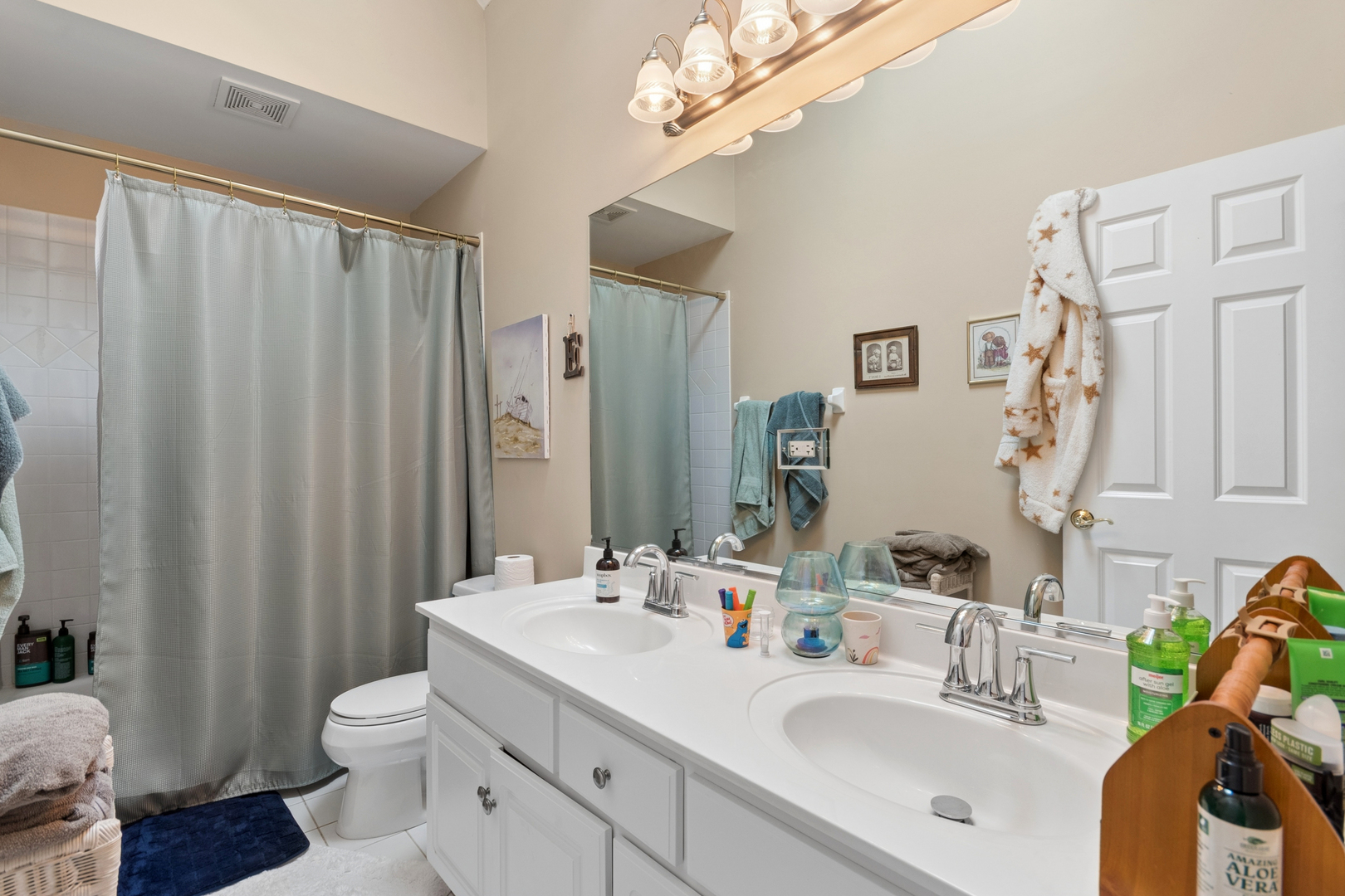 3744 Highknob Circle Naperville, IL 60564 - Photo 17 of 20 a bathroom with double vanity sink a toilet and a mirror