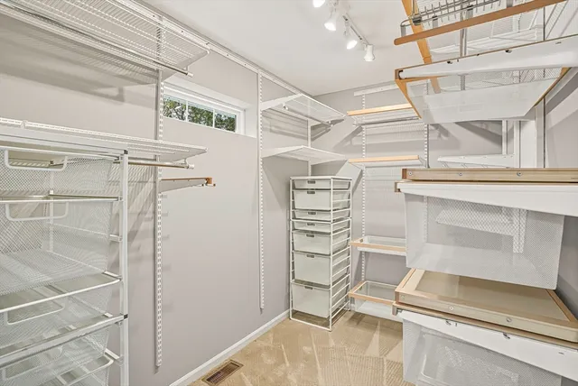 a view of a room with shelves