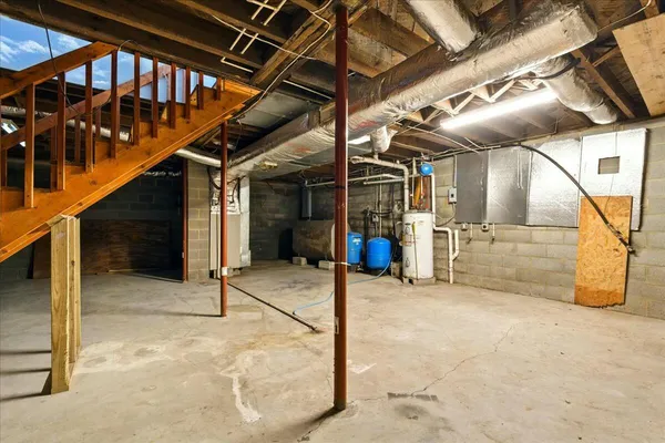 a view of a garden with a slide