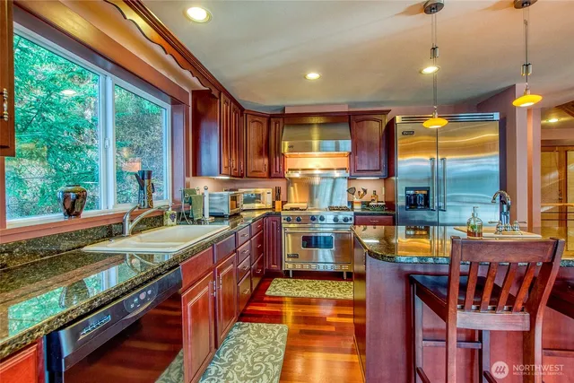 a kitchen with lots of counter top space